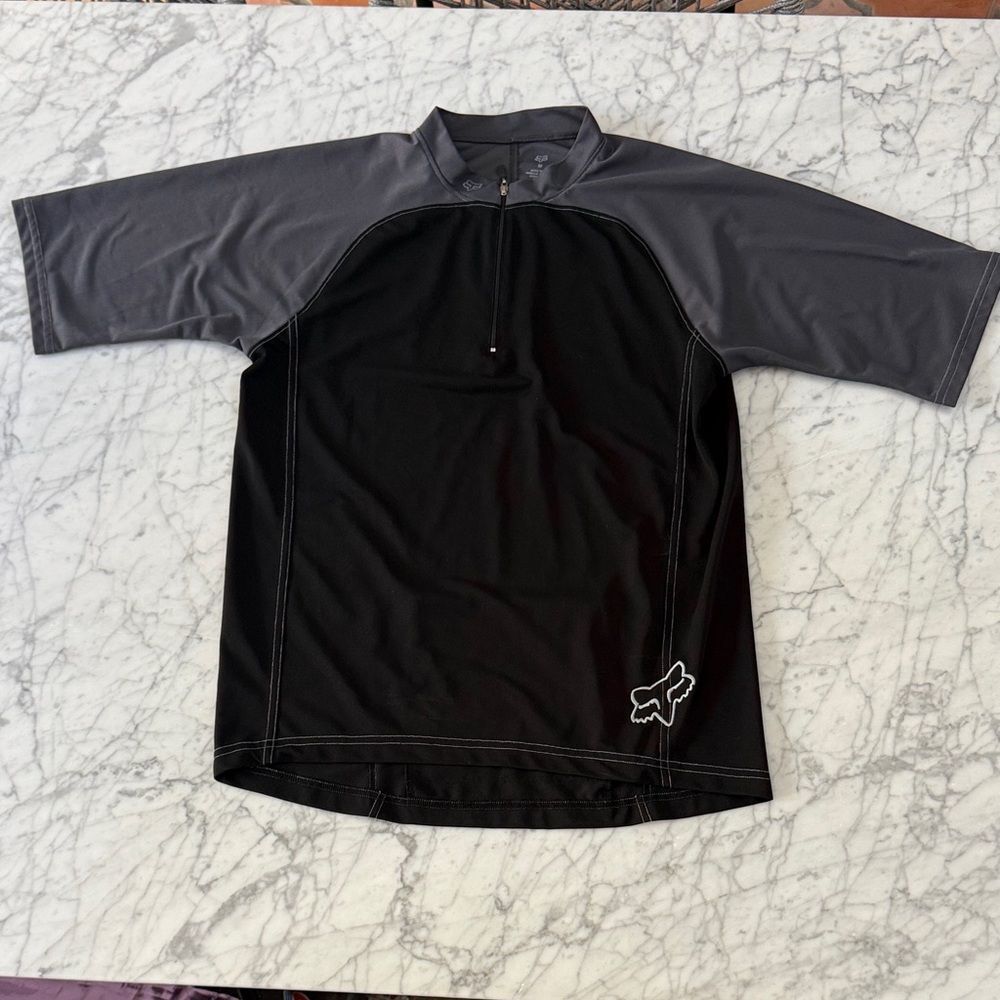 Fox Racing Short Sleeve 1/4 Zip Shirt Men’s Size M Gray Black Back Zip Pocket
